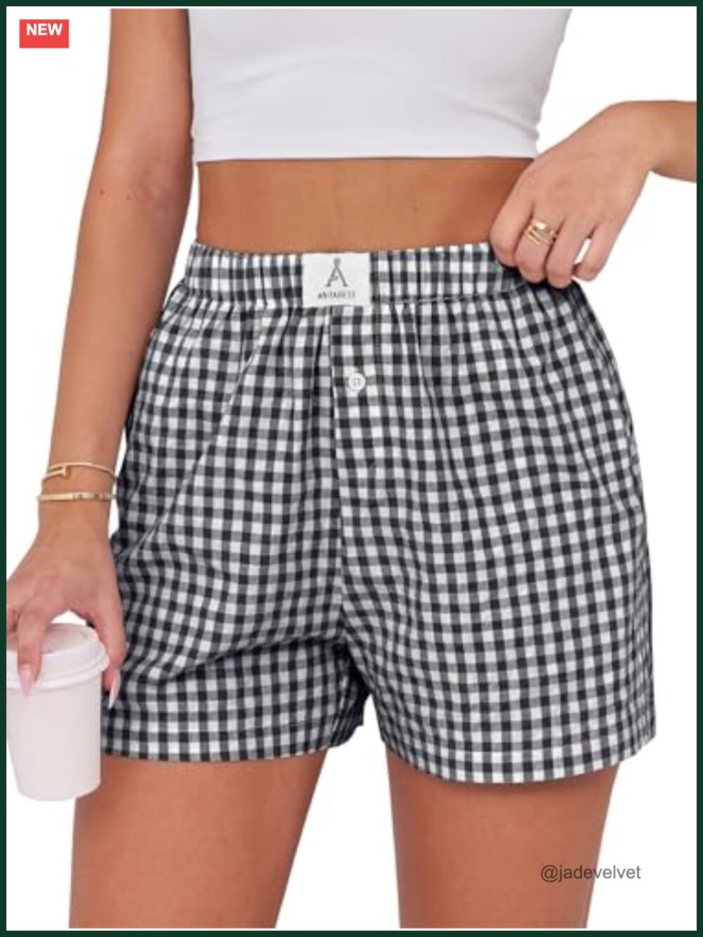 ANRABESS Women's Gingham Boxer Shorts Rayon Lounge Pajama Bottoms